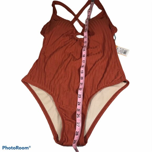 Kona Sol Womens Size Medium 8-10 Swimsuit One Piece Ribbed Cinnamon New - Picture 10 of 12